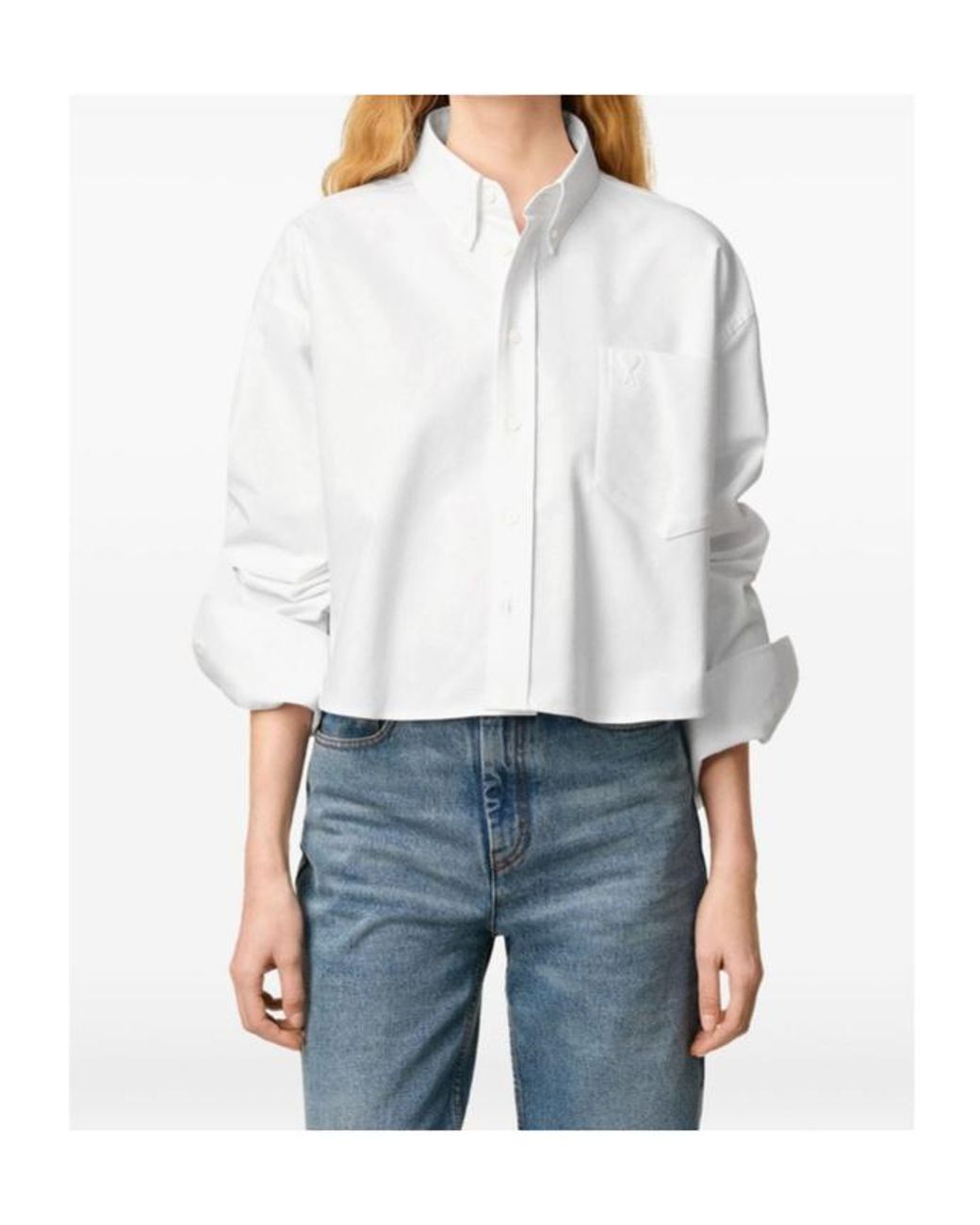AMI White Heart-Embroidered Oxford Shirt