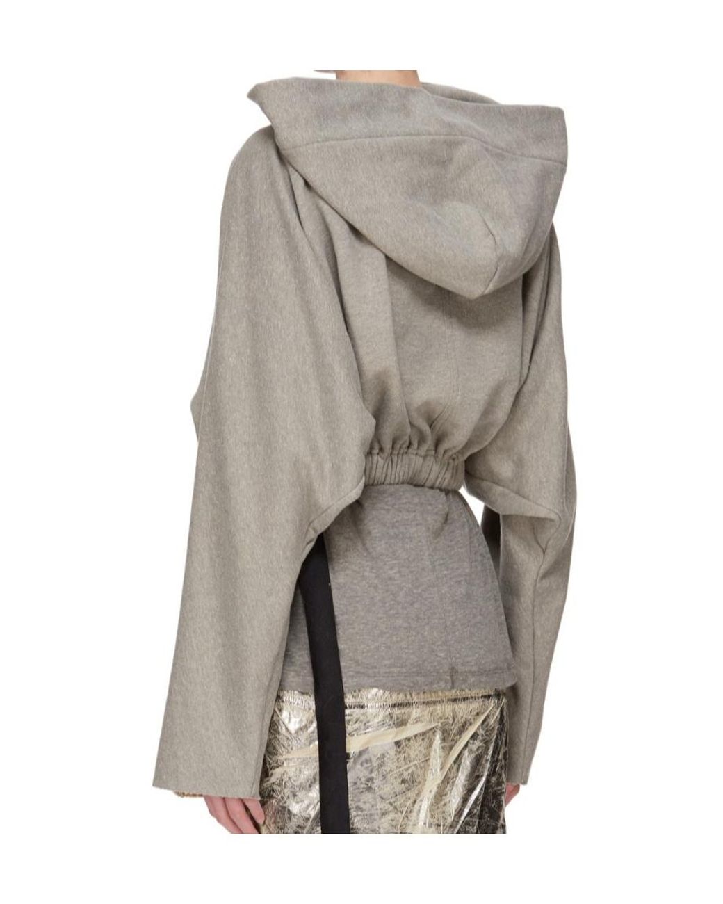 Rick Owens Gray Drawstring Cropped Hoodie