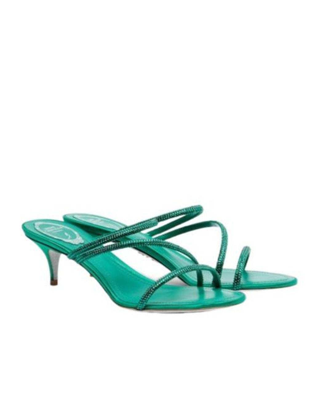 Rene Caovilla Green Shiny Crystal Sandals
