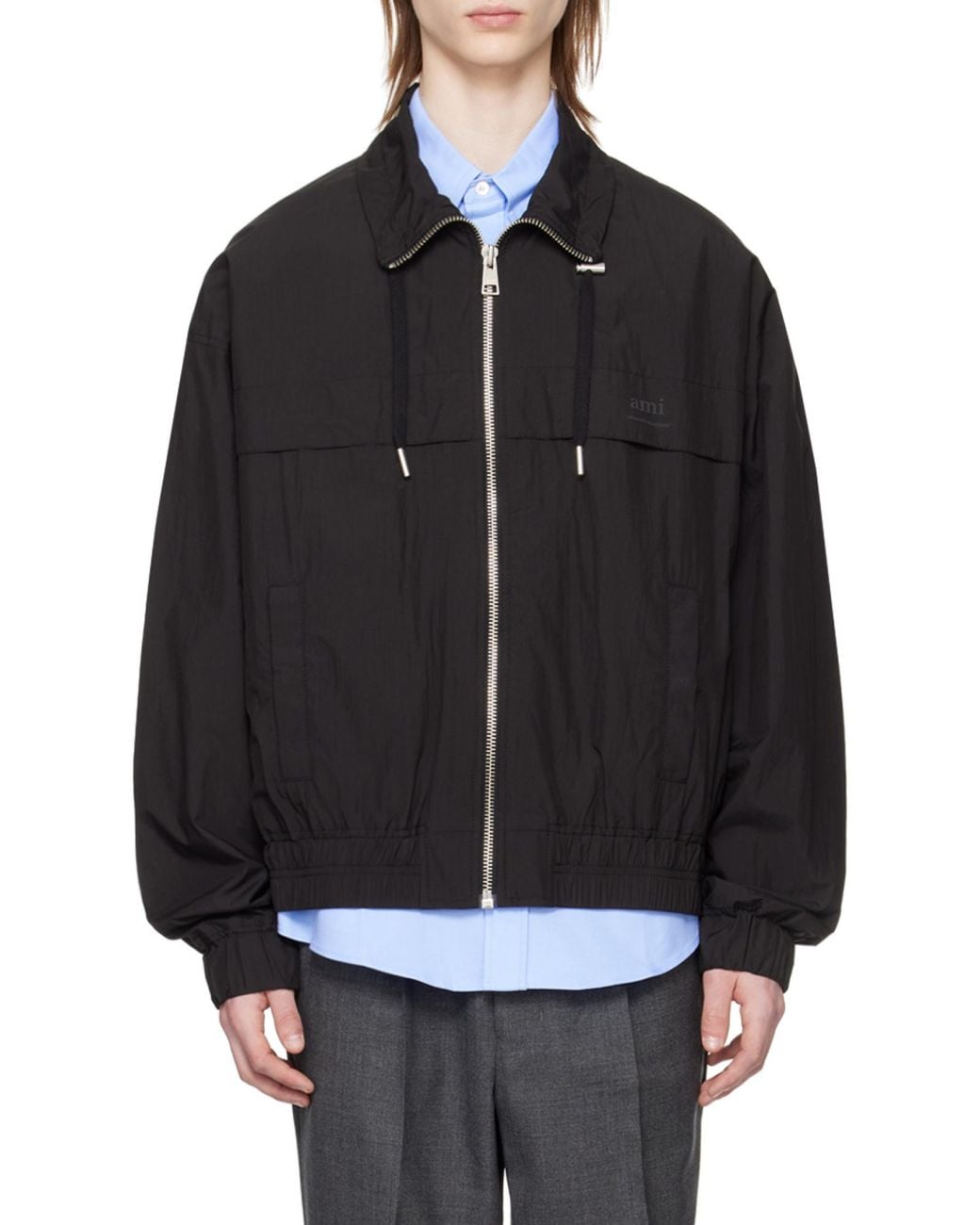 AMI Black Zip-Up Lightweight Jacket for men