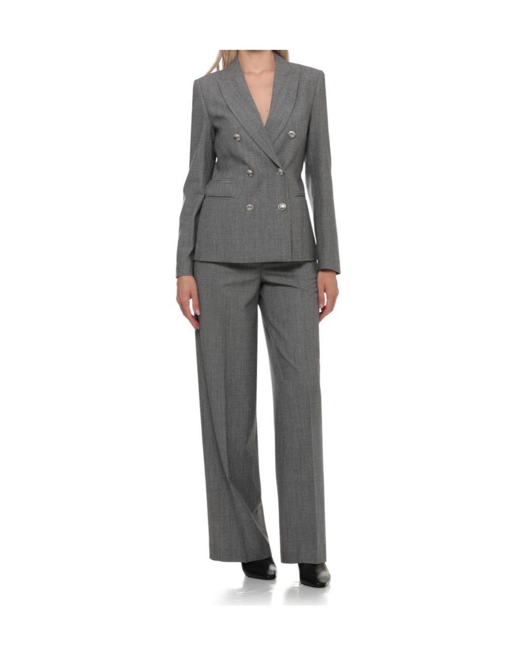 Peserico Gray Double-Breasted Rhinestone Blazer