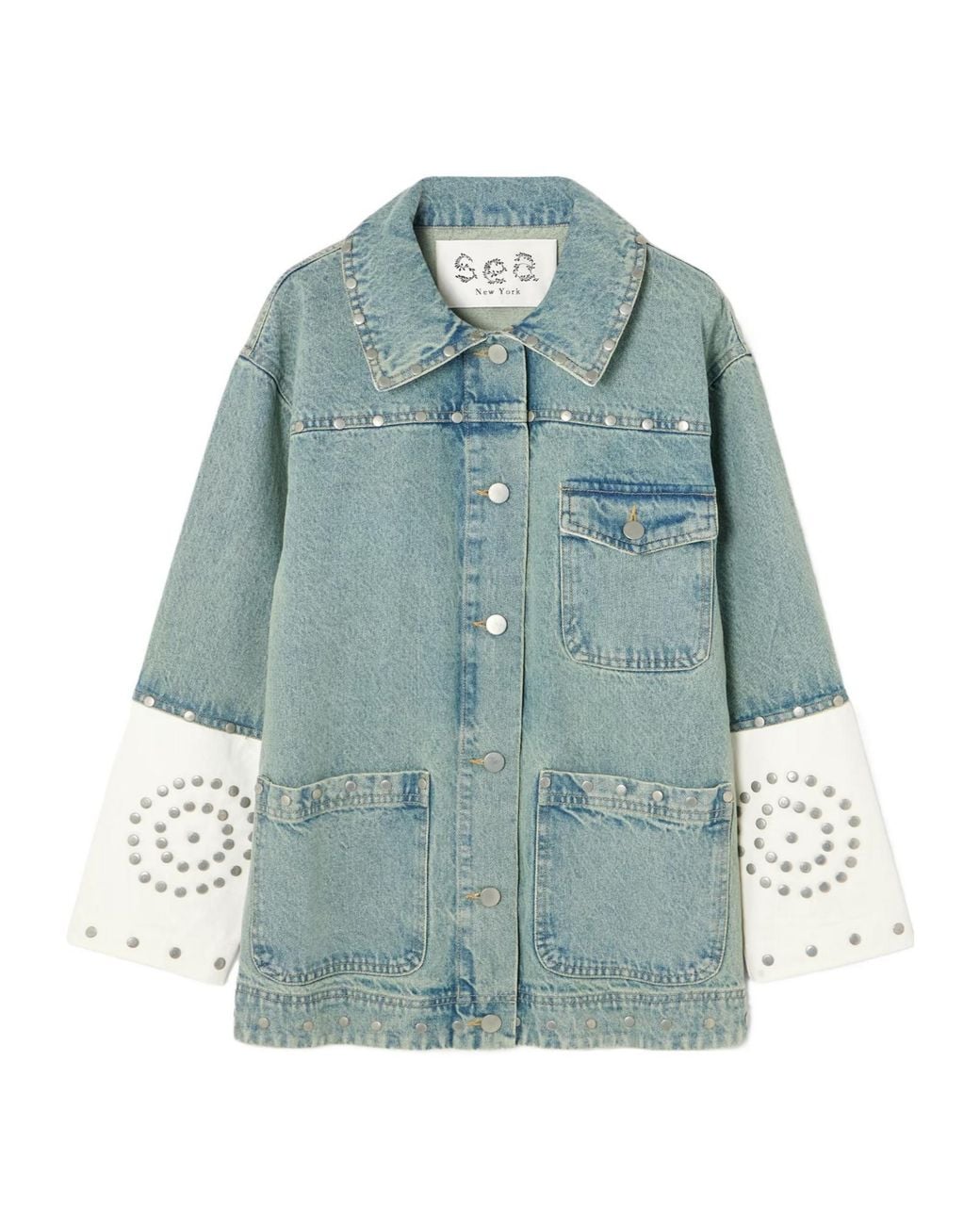 Sea Blue Studded Two-Tone Denim Jacket