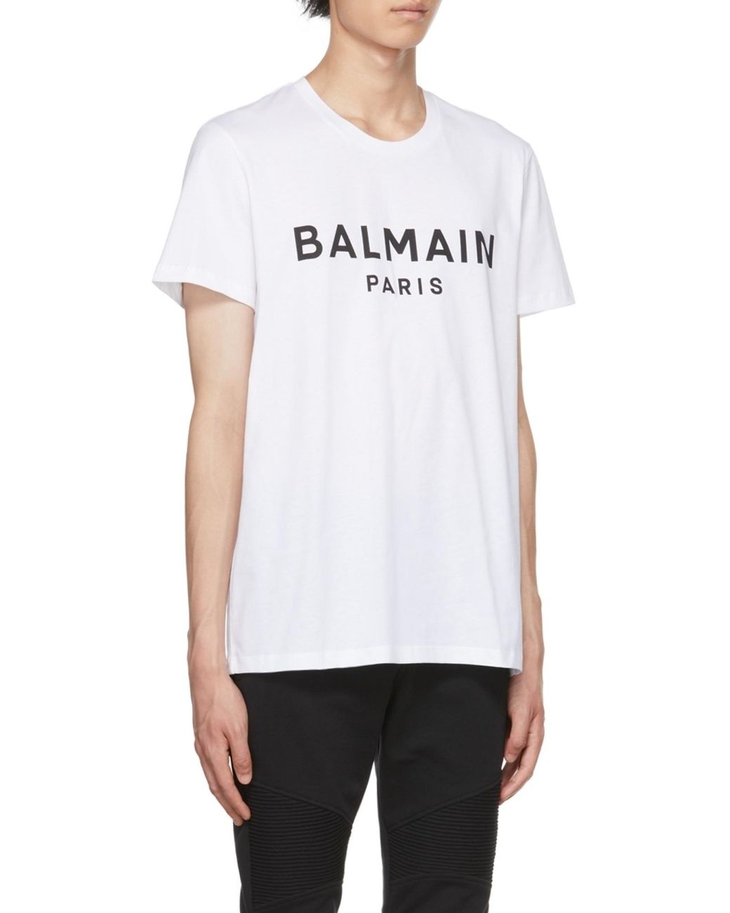 Balmain White Logo Printed Crewneck T-Shirt for men