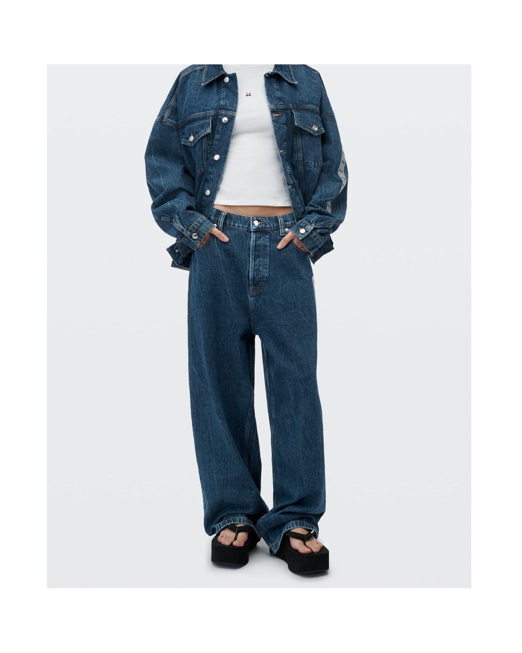 Alexander Wang Blue Crystal-Embellished Wide-Leg Jeans for men
