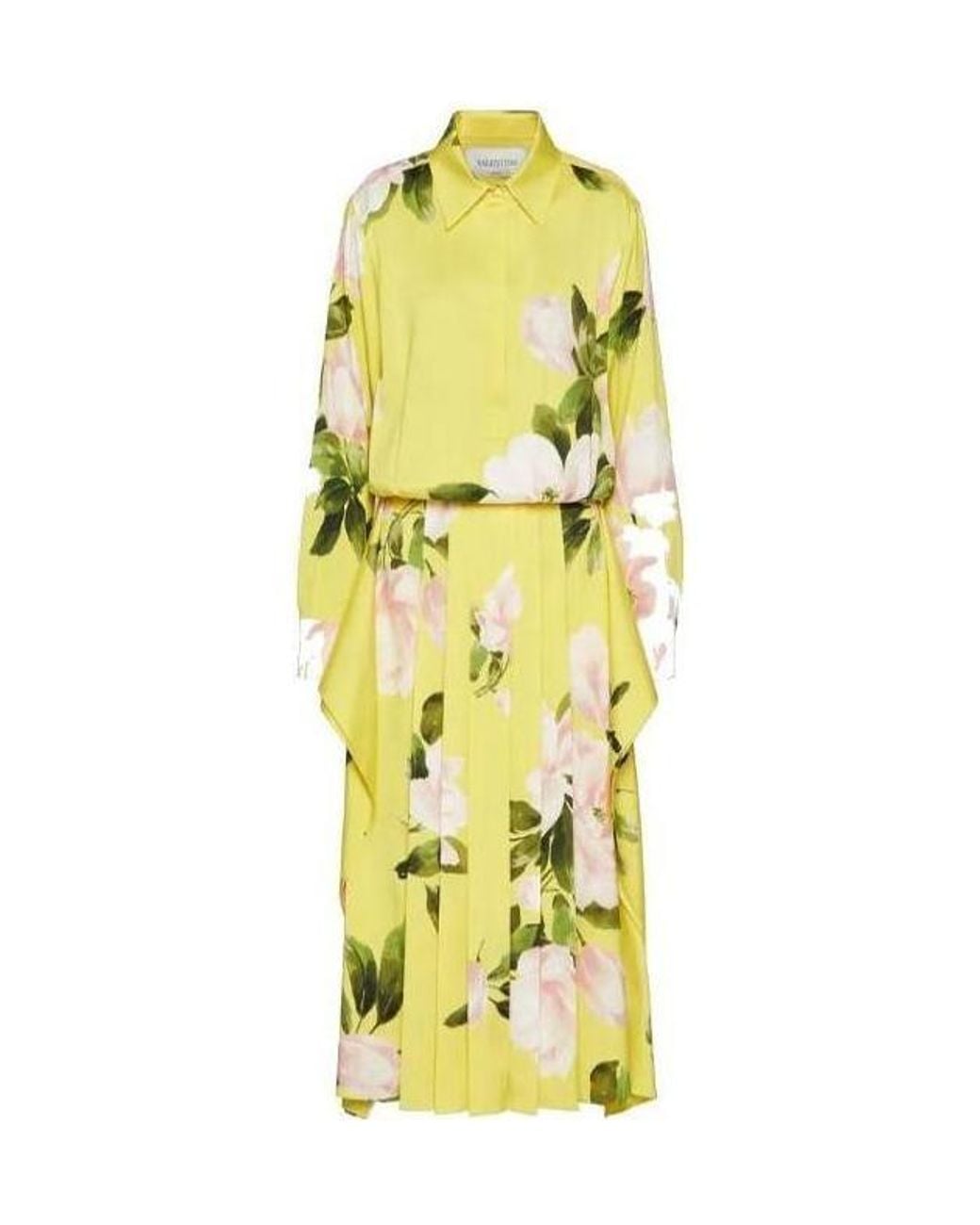 Valentino Yellow Floral-Print Silk Dress