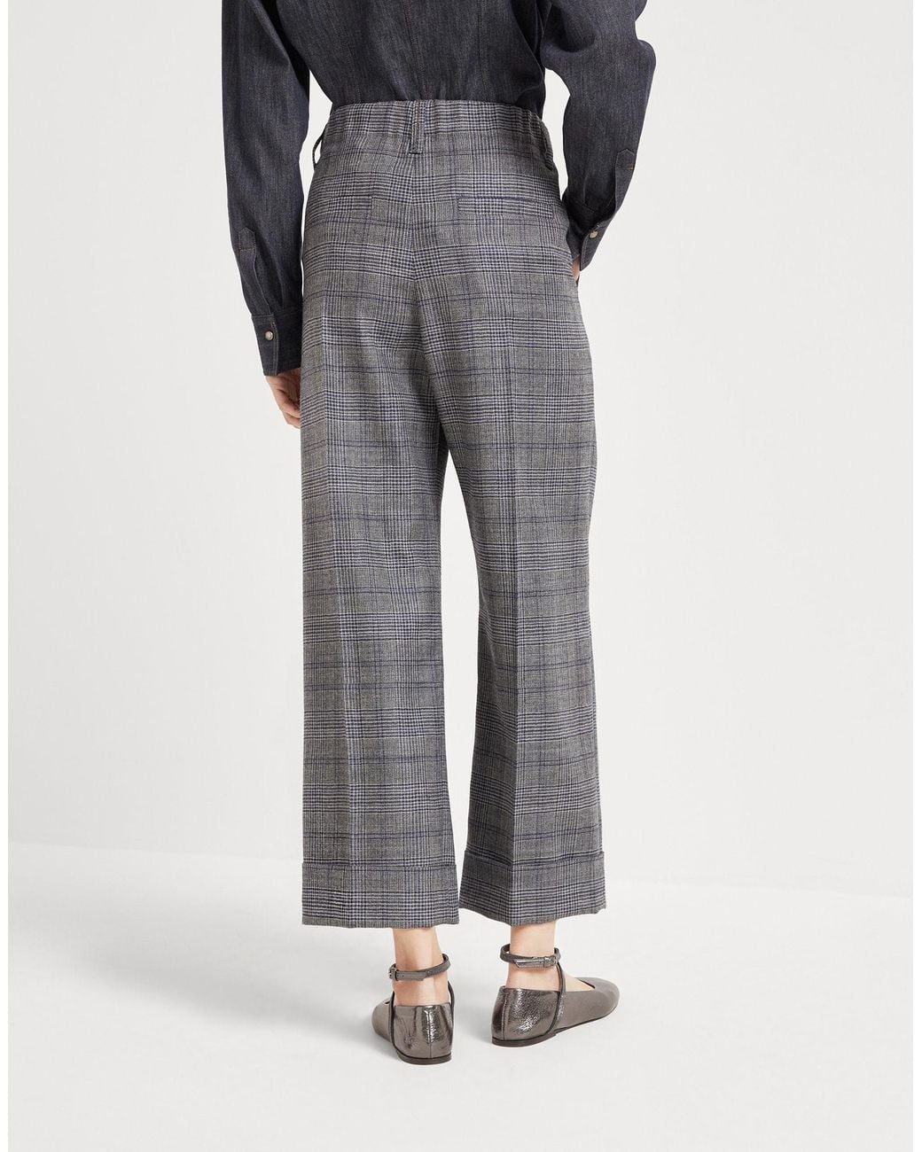 Brunello Cucinelli Gray Prince Of Wales Cropped Trousers