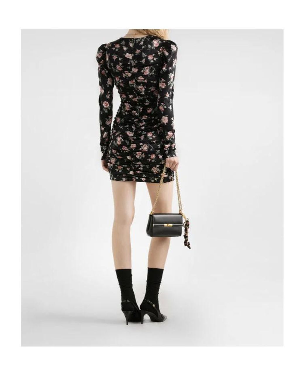 Dolce & Gabbana Black Ruched Floral Mini Dress