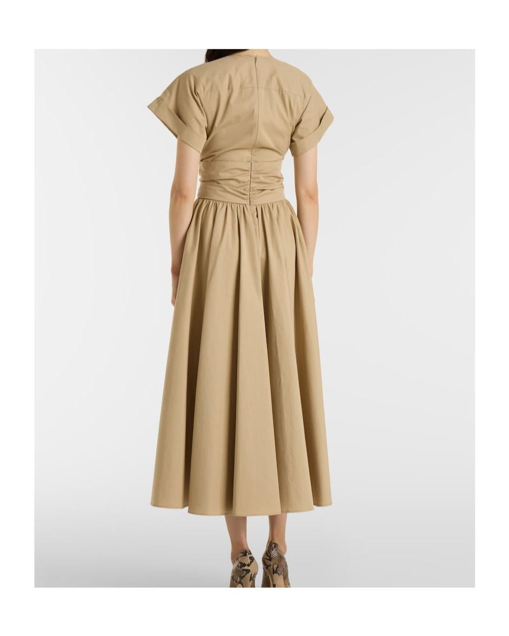 Patou Natural Gathered Cotton Midi Dress