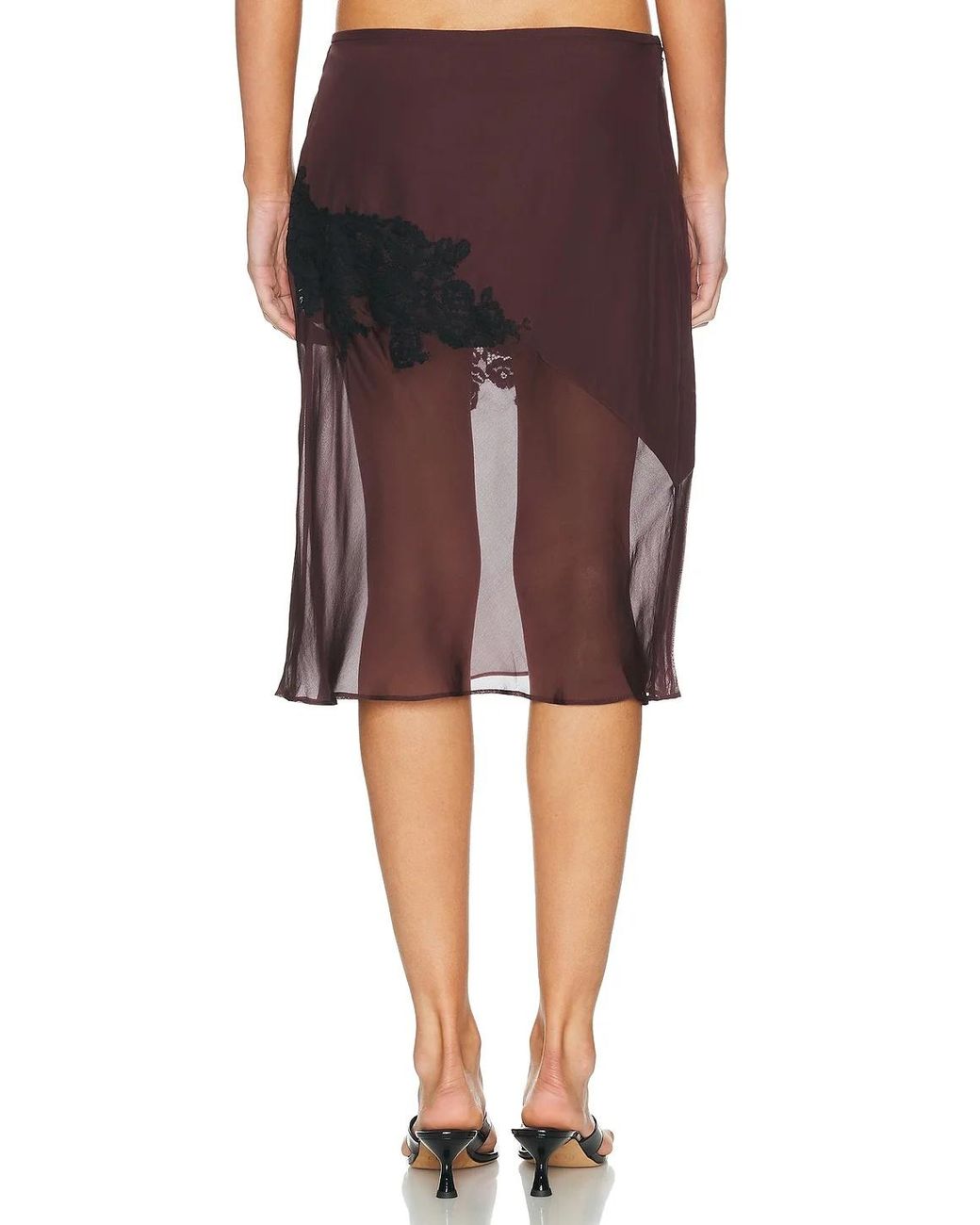 Sir Black Noria Lace-Trimmed Silk Midi Skirt