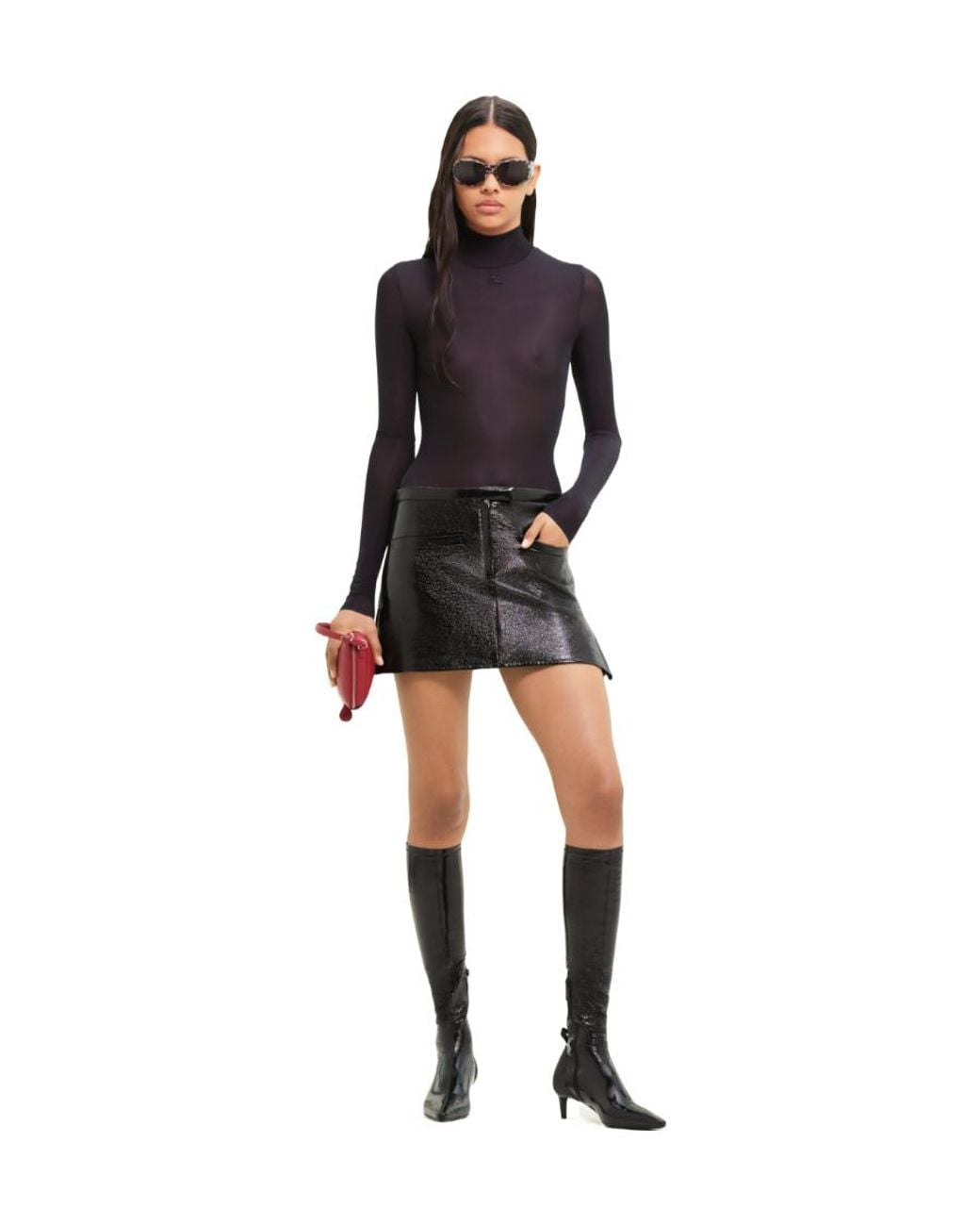 Courreges Black Trapeze-Silhouette Vinyl Miniskirt