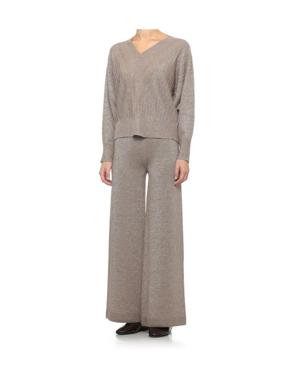 D.exterior Brown Lurex V-Neck Knitted Sweater