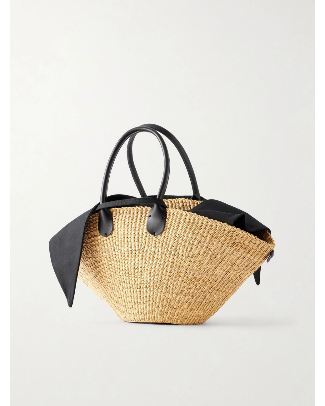 Muuñ Metallic Sophia Leather-Trimmed Raffia Tote