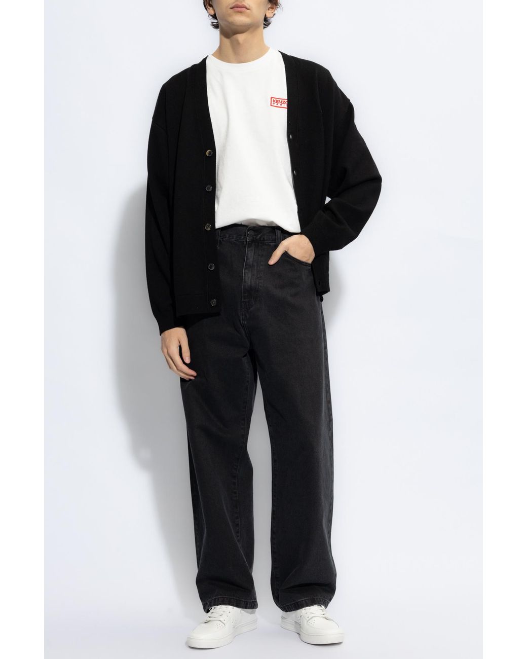 KENZO White Logo Embroidered Crewneck T-Shirt for men