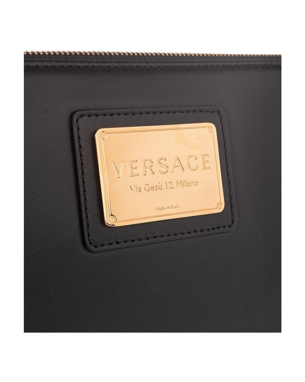 Versace Black Metal Logo Zipper Handbag for men