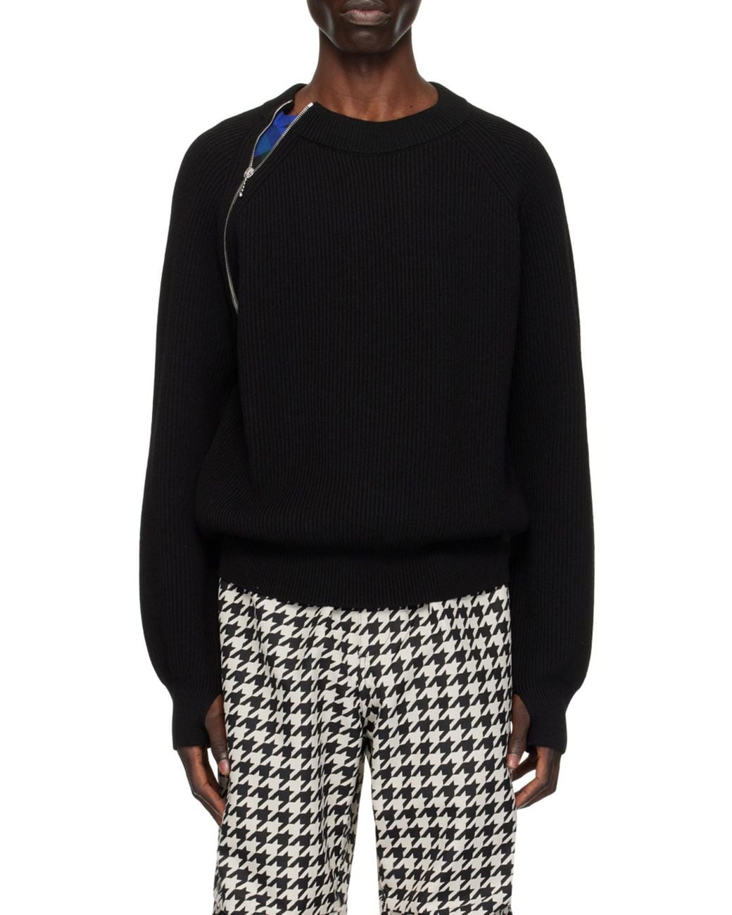 Burberry Black Zip-Detailed Crewneck Knitted Jumper for men