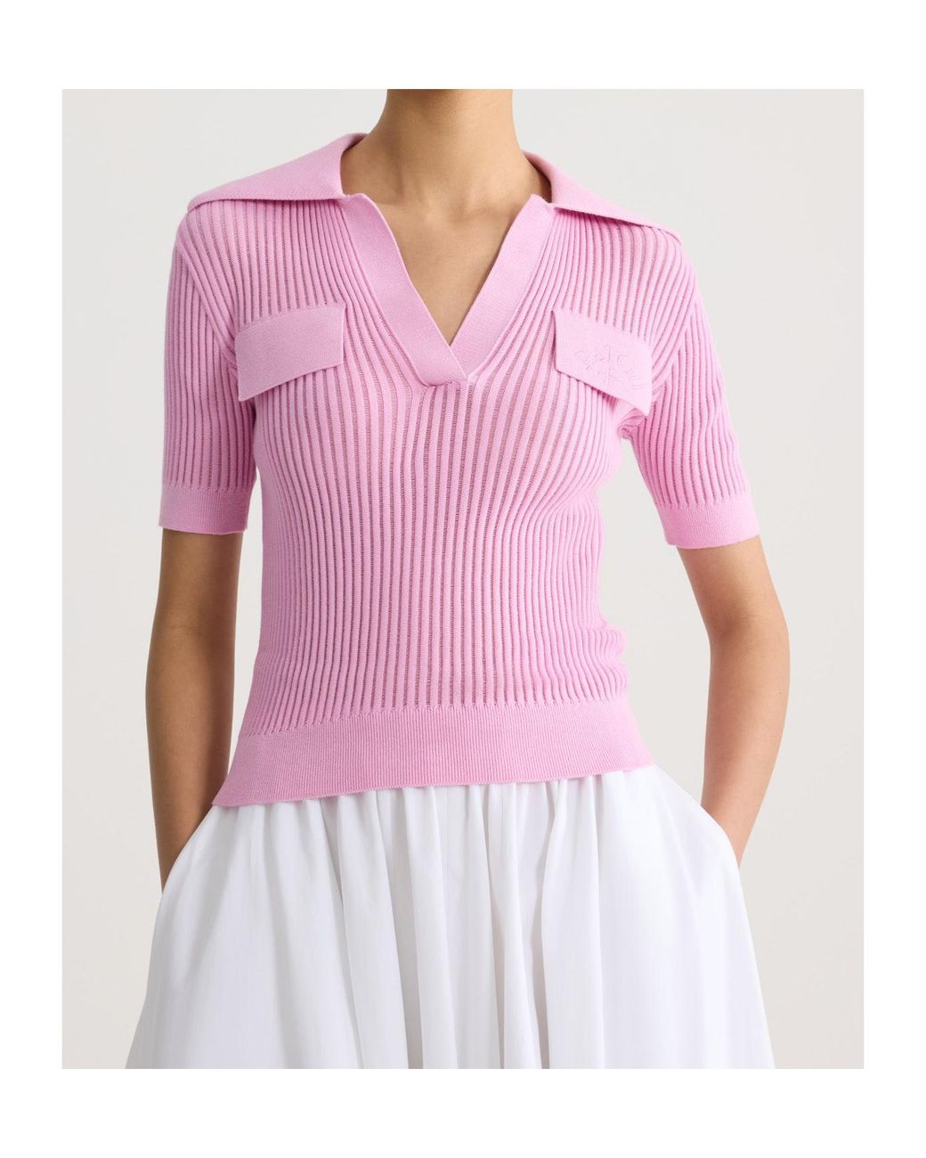 Patou Pink Ribbed Collar Knitted Top