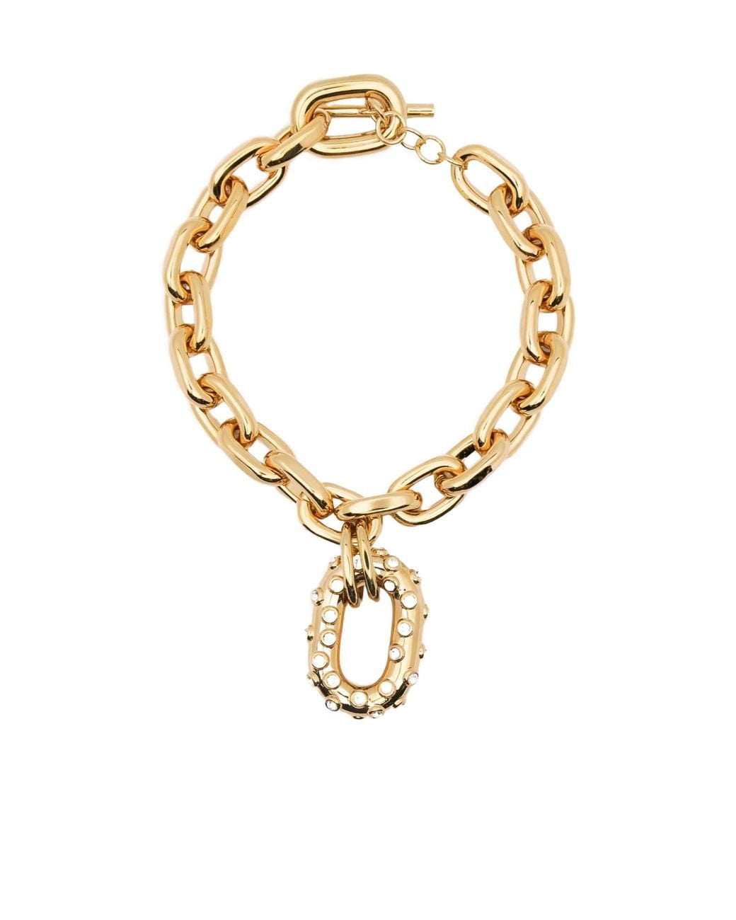 Rabanne Metallic Embellished Chained T-Bar Necklace