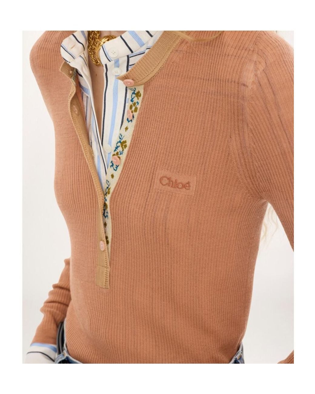 Chloé Multicolor Chloé Mp20 Ribbed Henley Knitted Top