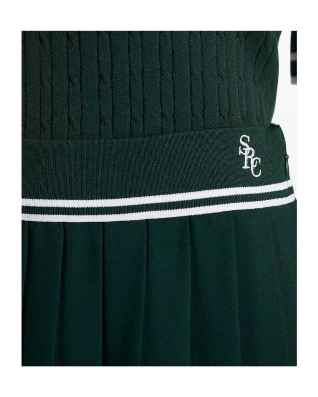 Sporty & Rich Green Pleated Logo-Embroidery Mini Skirt