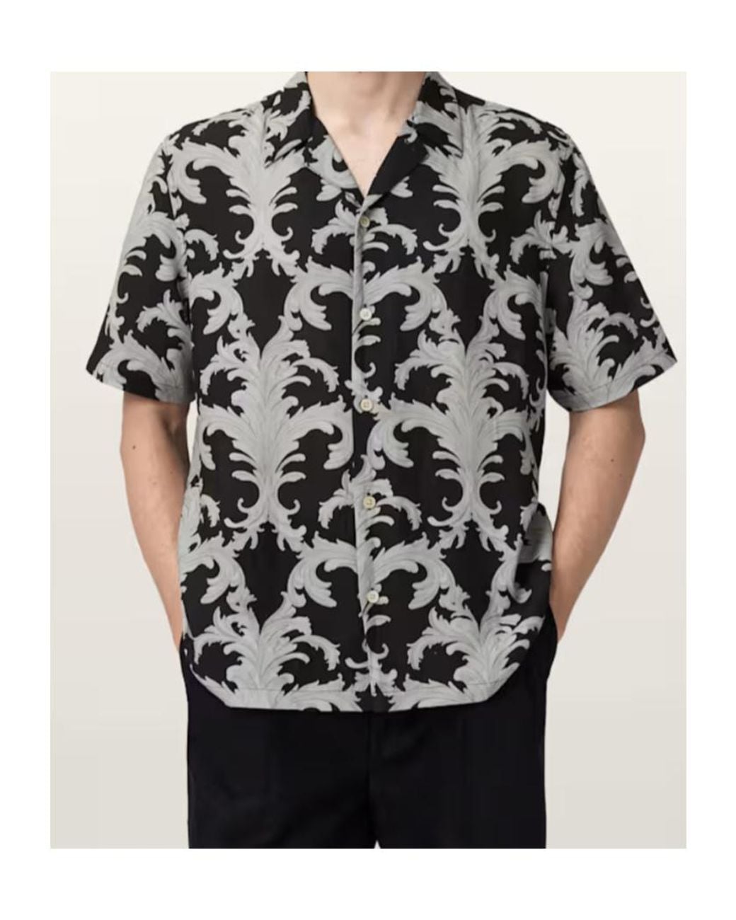 AllSaints Black Motif Short Sleeve Shirt for men