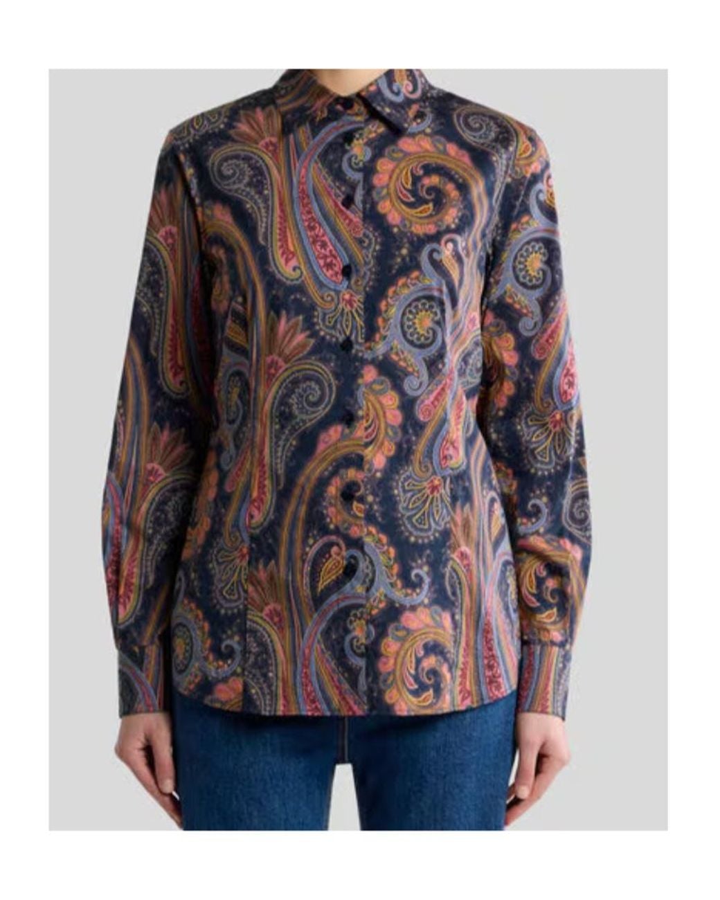 Etro Blue Paisley Printed Long Sleeved Poplin Shirt