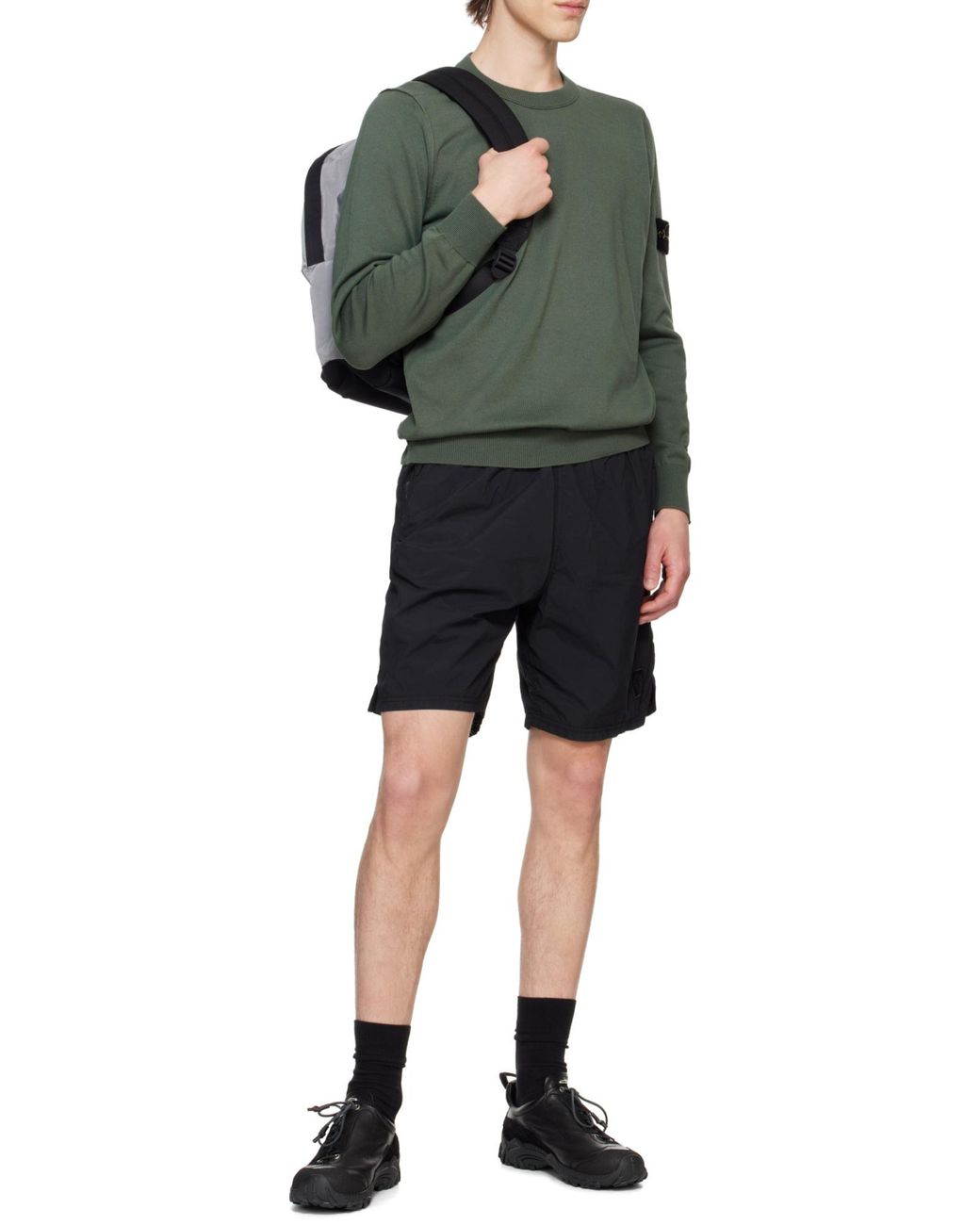 Stone Island Green Compass Patch Crewneck Jumper for men