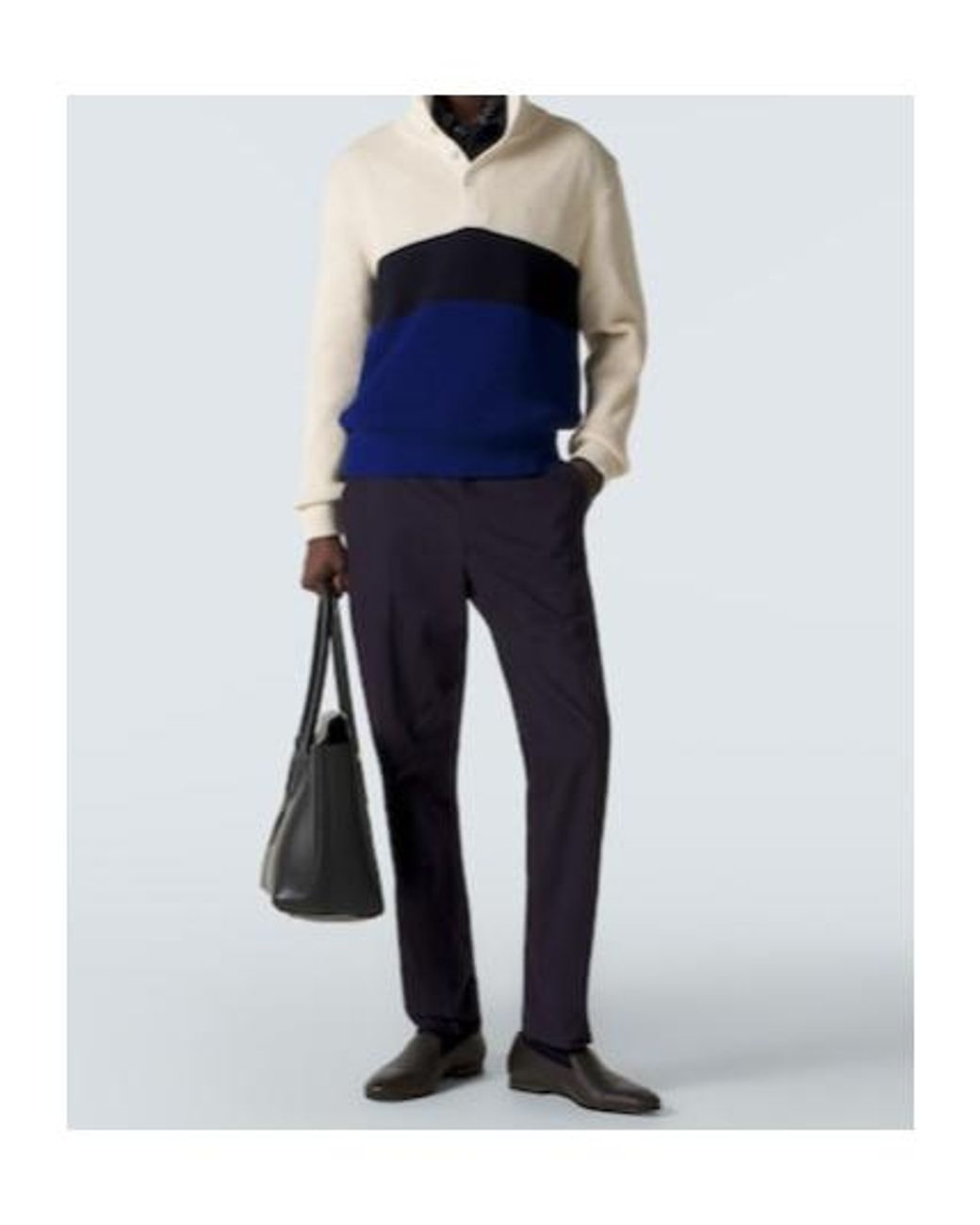 Dunhill Blue Colorblocked Cotton And Silk Sweater for men