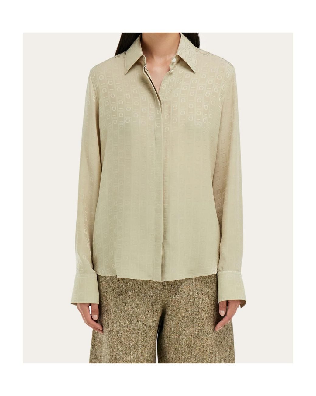 Ferragamo Natural Ferragamo Monogram Silk Shirt