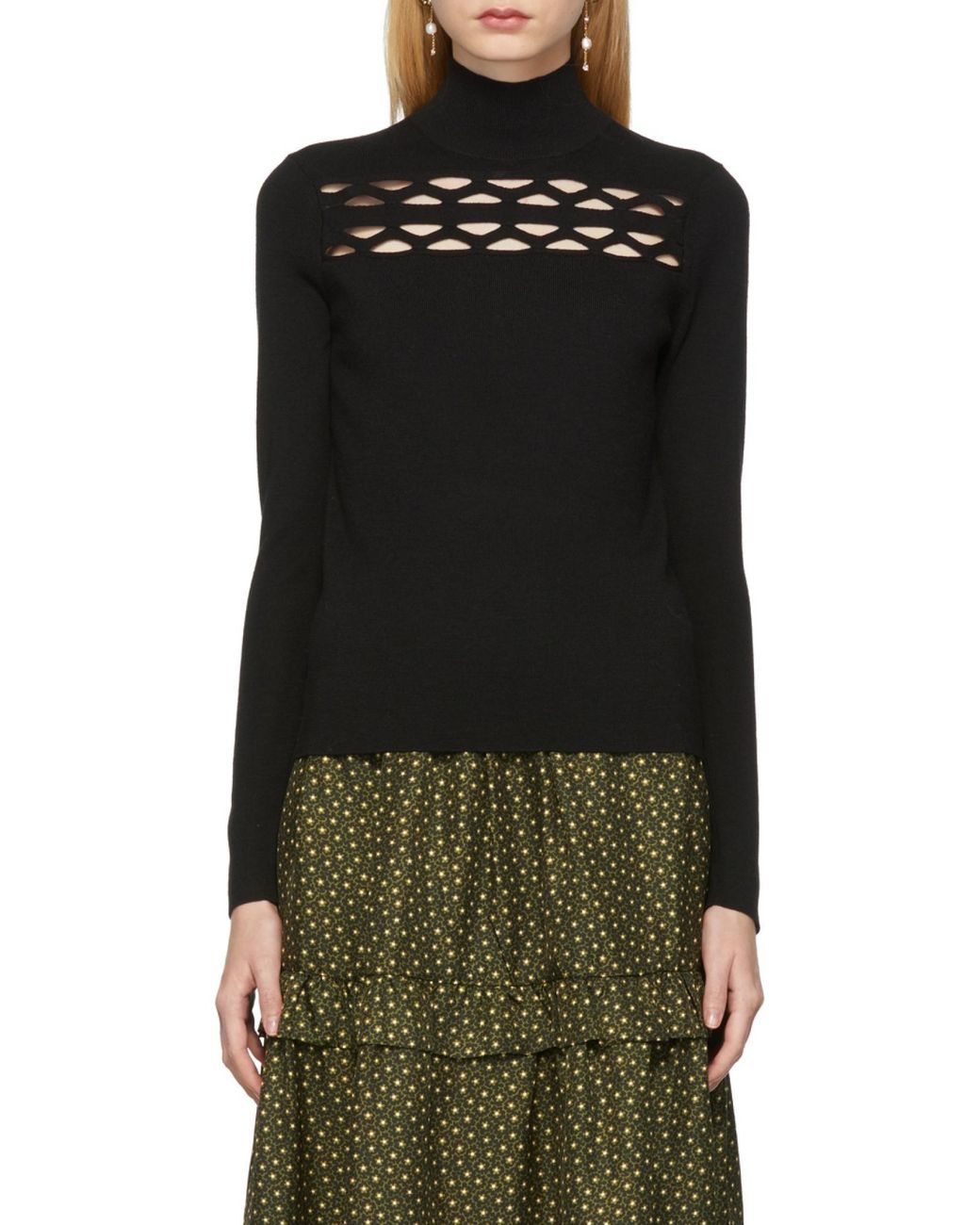 Chloé Black Hollowed-Out Detail Densely Woven Pullover