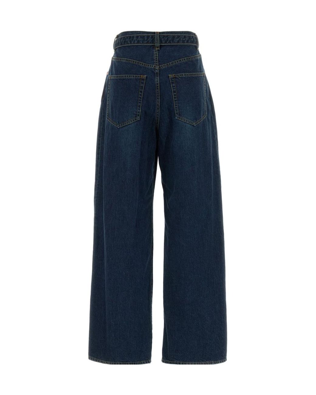 Sacai Blue Wide Leg Pleated Jeans