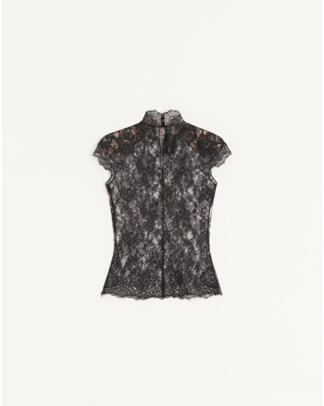 Valentino Black Floral Lace Short-Sleeved Top