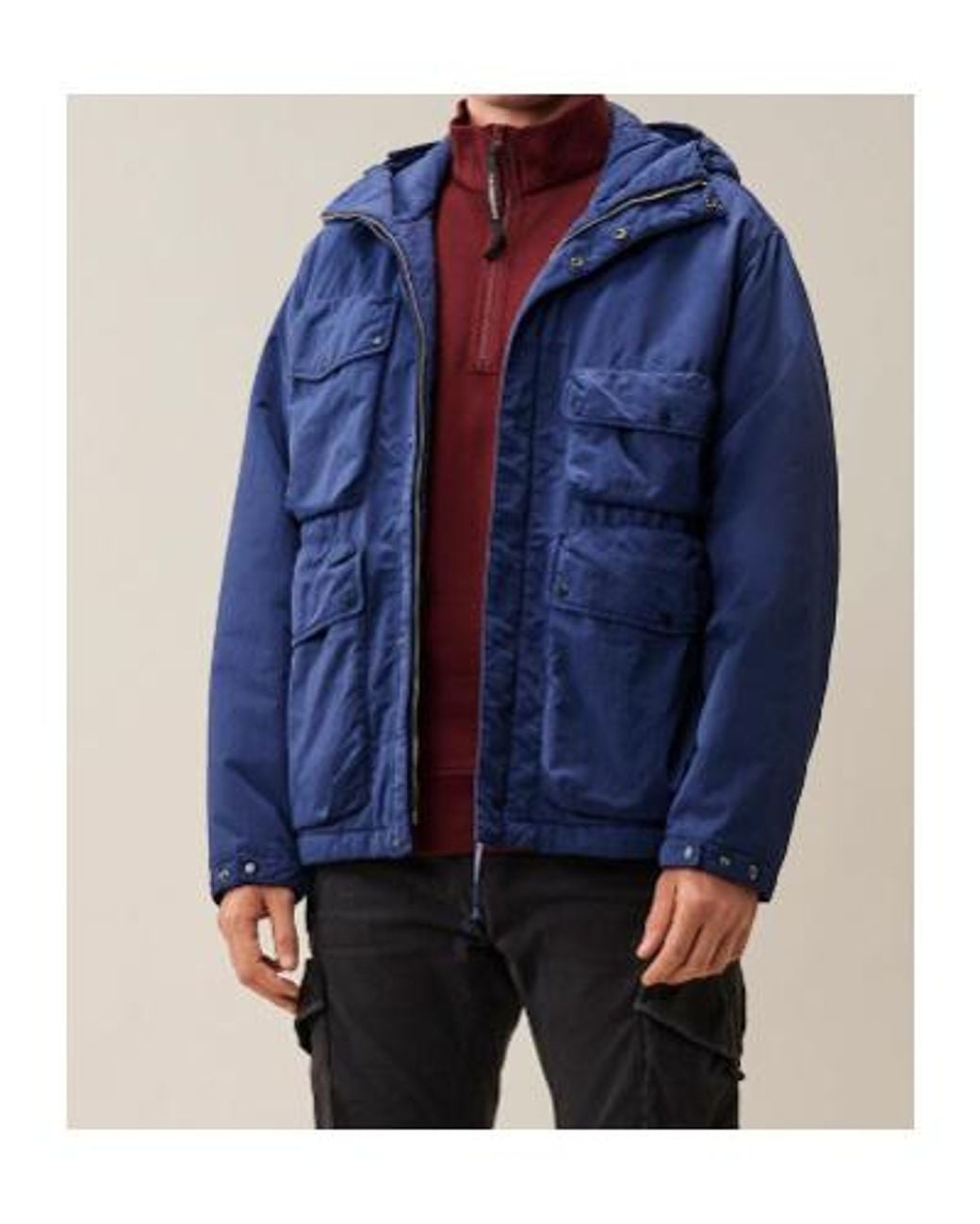 C P Company Blue T-Flatt Goggle Hooded Jacket for men