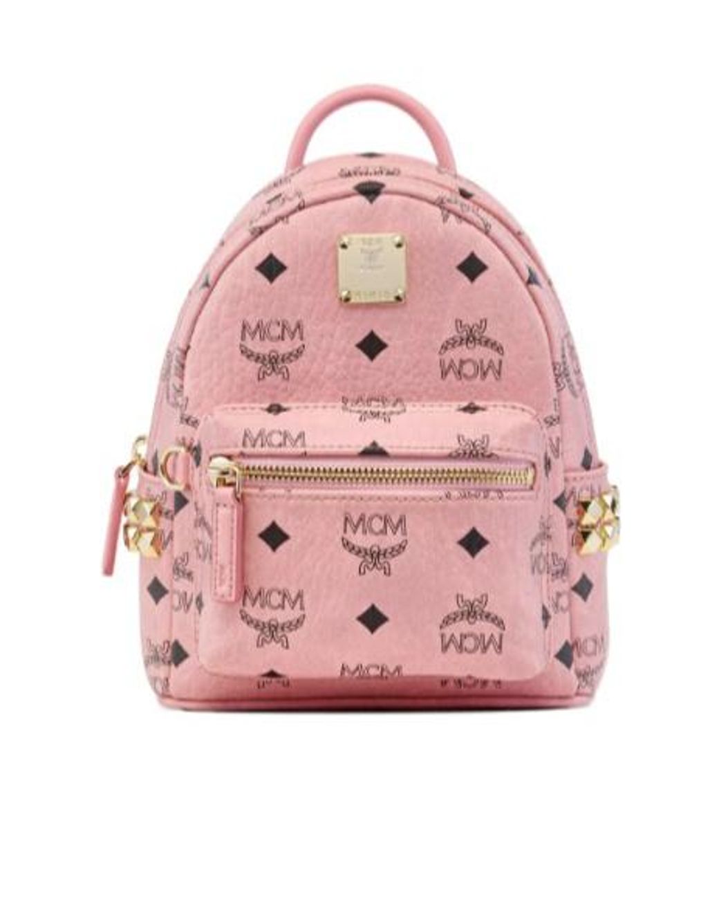 MCM Pink Stark Bebe Boo Visetos Side-Riveted Backpack