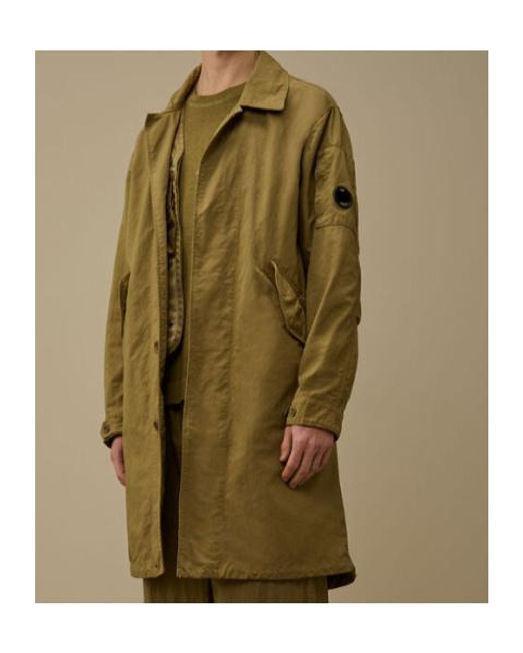 C P Company Green Lens-Detail Long-Sleeve Coat for men