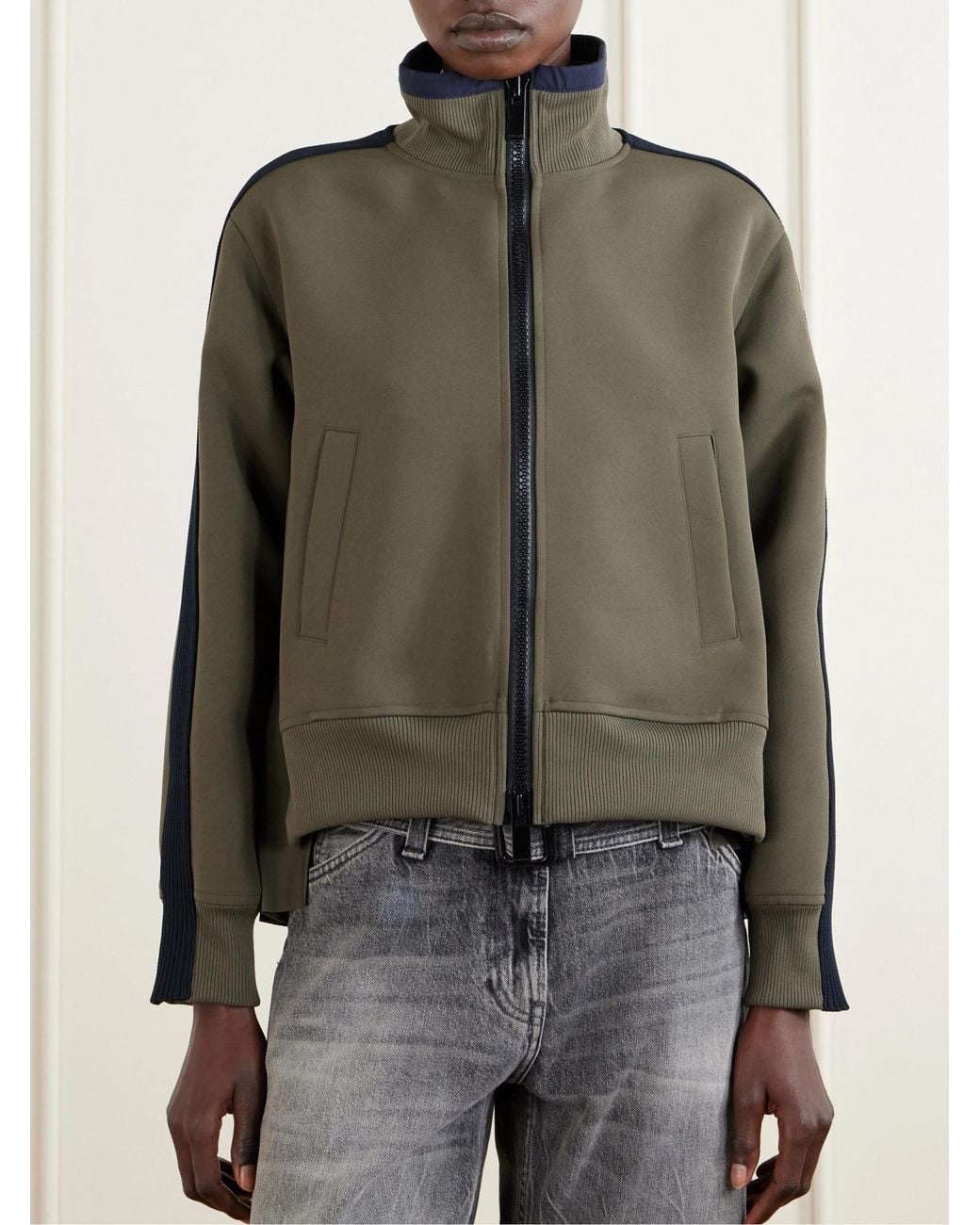 Sacai Green Pleated Tech-Jersey Blouson Jacket