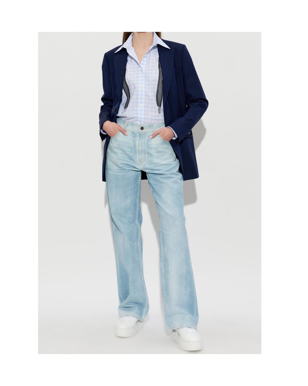 Moschino Blue Striped Single Breasted Blazer