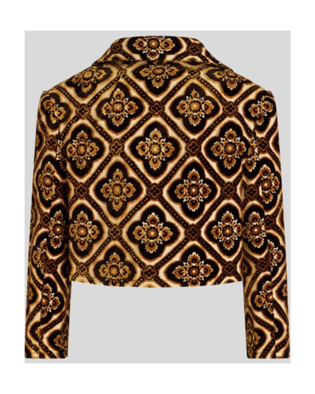 Etro Brown Geometric-Printed Buttoned Cropped Jacket