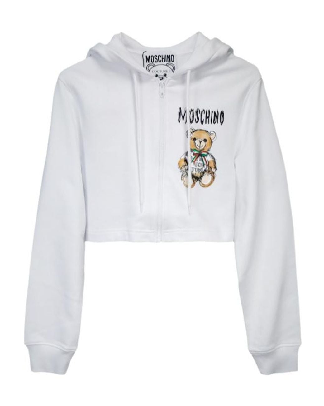 Moschino White Teddy Bear Zipper Hooded Long-Sleeved Zipper Sweater