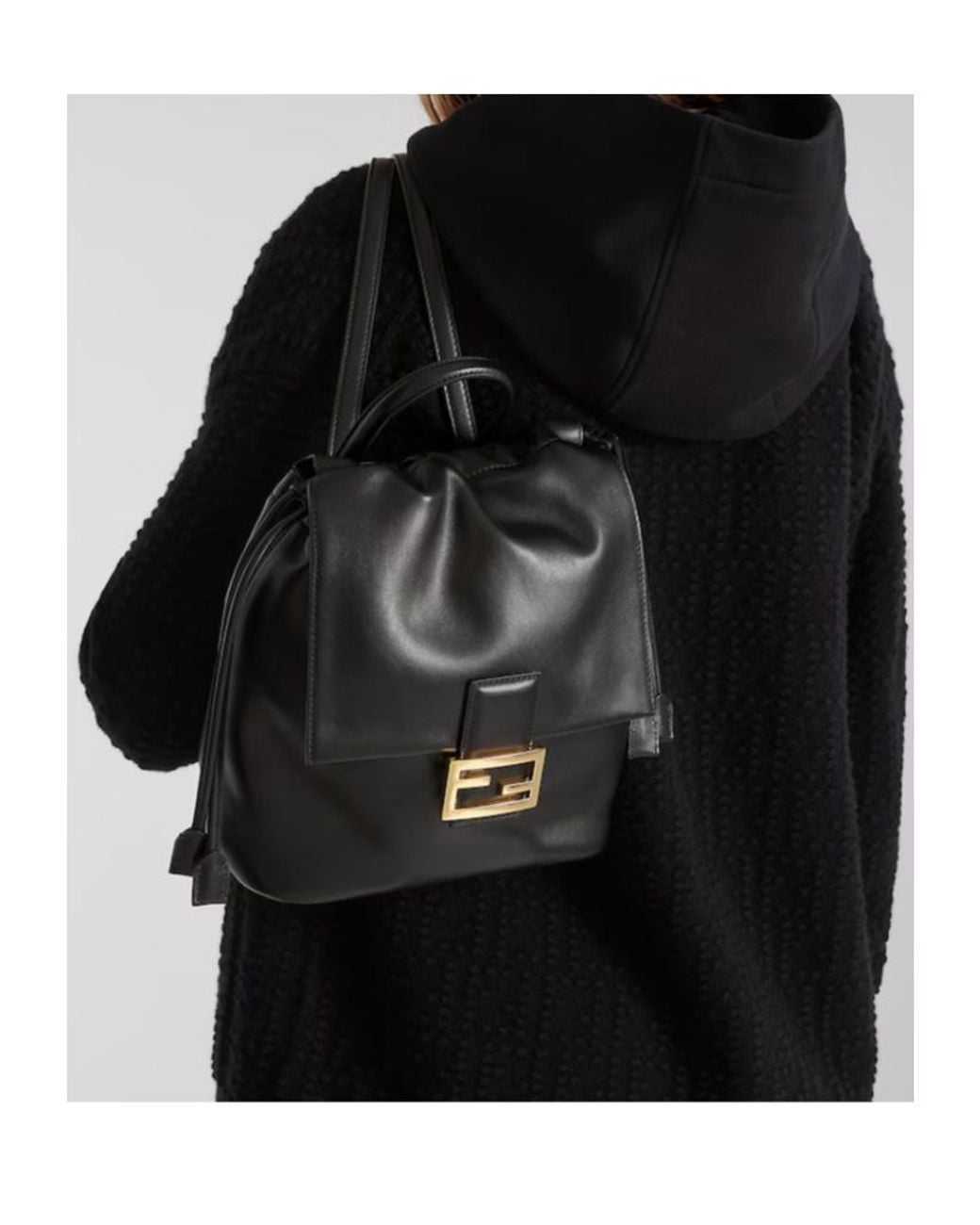 Fendi Black Ff Clasp Drawstring Backpack