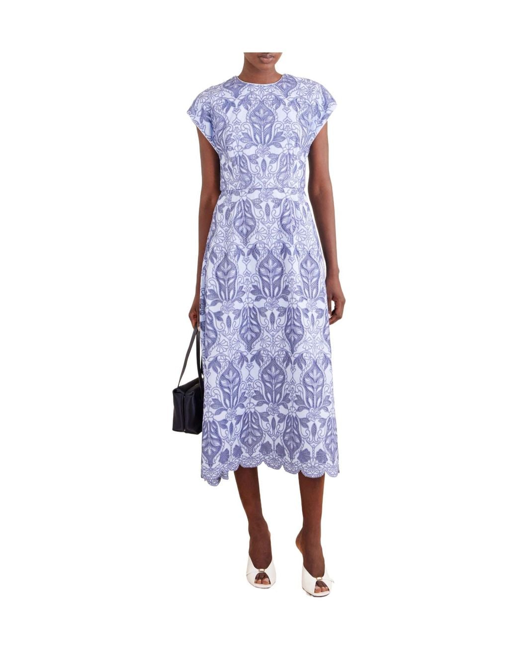 Rebecca Vallance Blue Embroidered Cotton Midi Dress