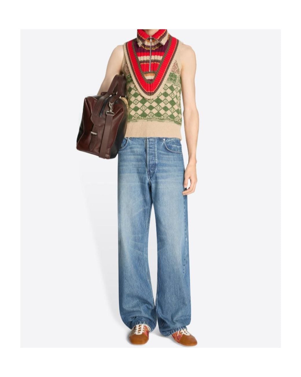 Dries Van Noten Red Wool Zip Collar for men