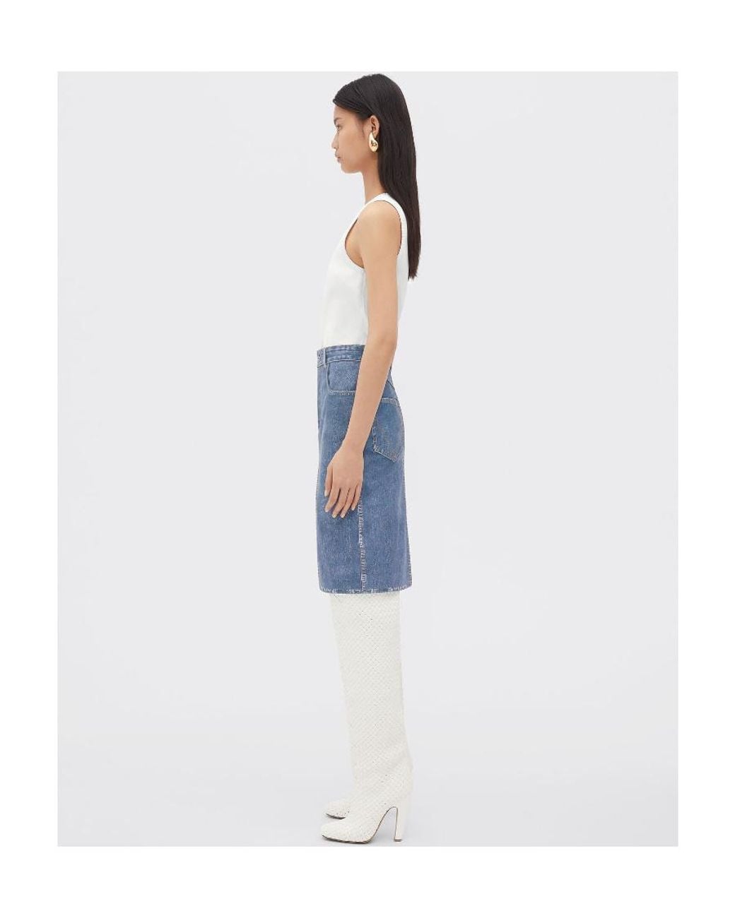 Bottega Veneta Blue Front Slit Denim Effect Skirt