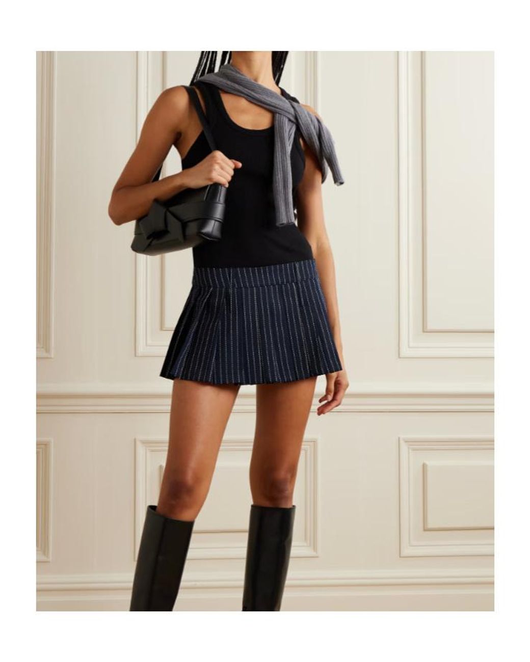 Frankie Shop Blue Blake Pleated Pinstriped Twill Mini Skirt