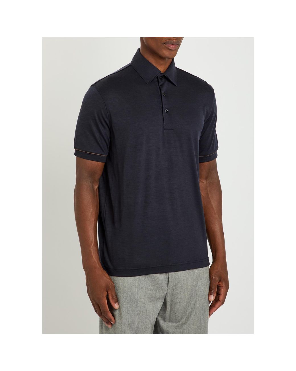 Herno Blue Wool Short-Sleeve Polo Shirt for men