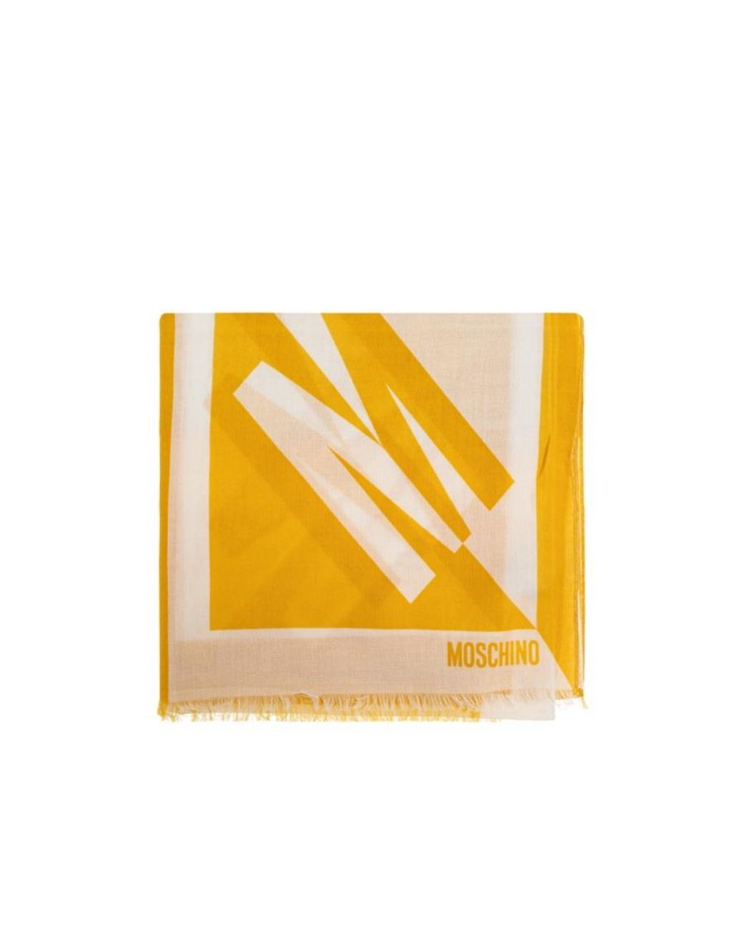 Moschino Yellow Logo Printed Raw Edge Scarf for men