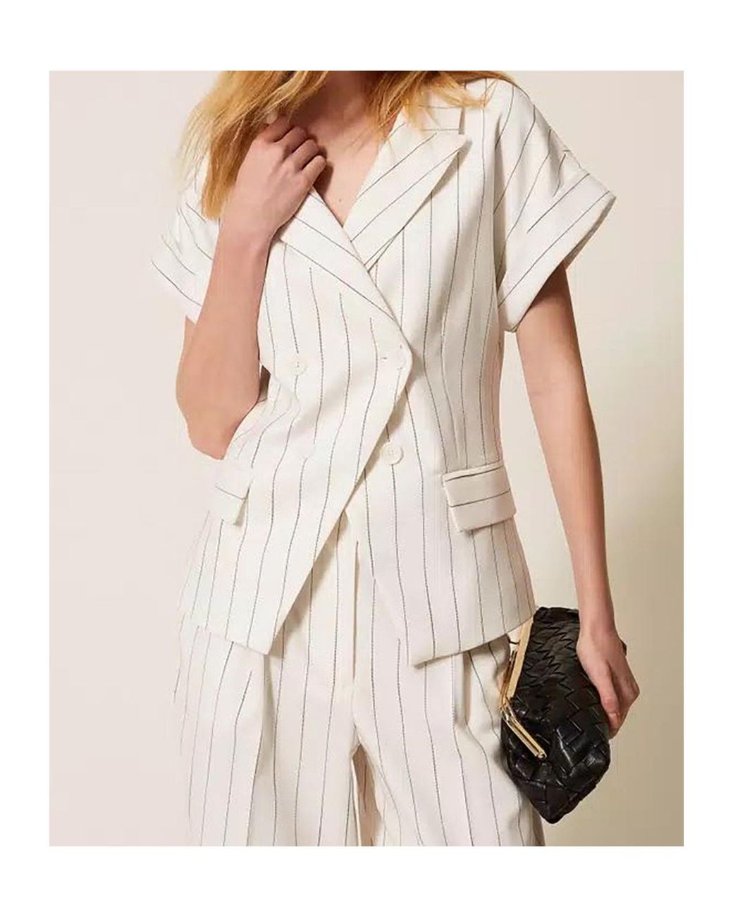 Twinset White Double-Breasted Pinstriped Vest