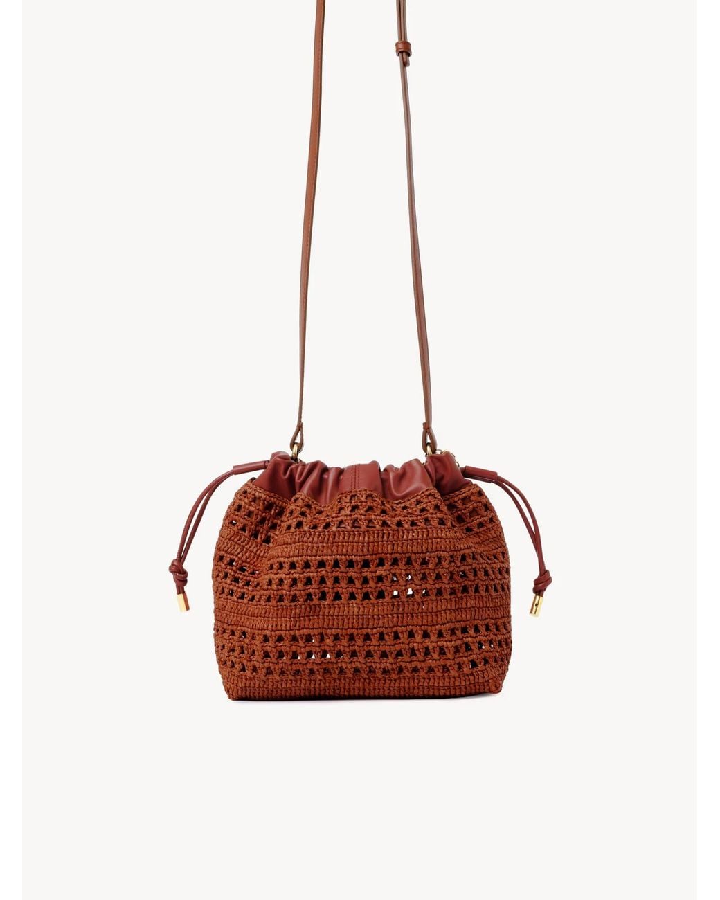 Chloé Brown Chloé Logo Detailed Drawstring Mini Shoulder Bag