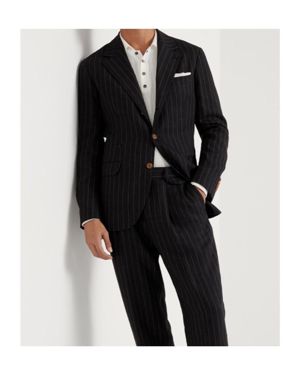 Brunello Cucinelli Black Striped Single-Breasted Blazer for men