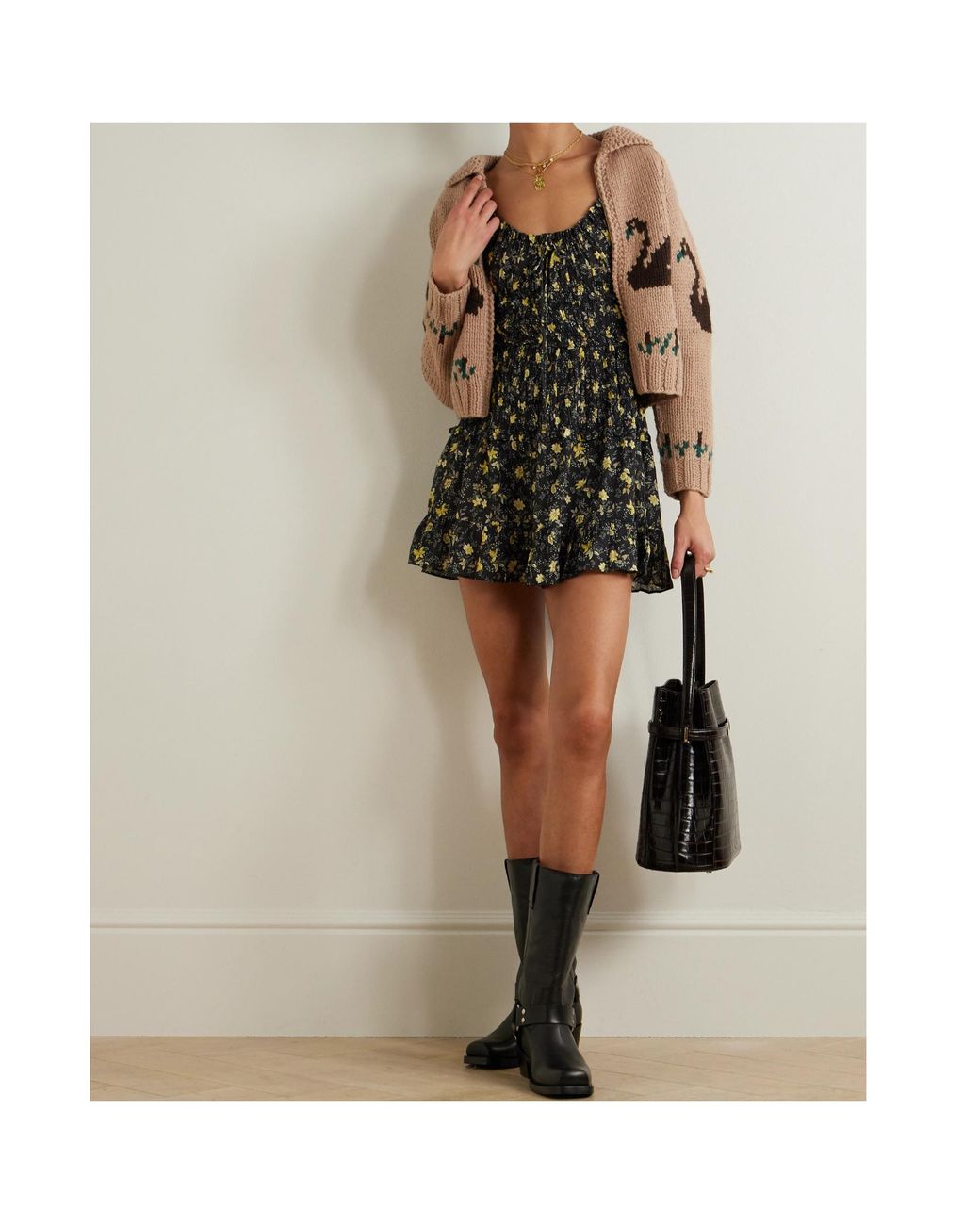 Doen Black Floral Print Dress