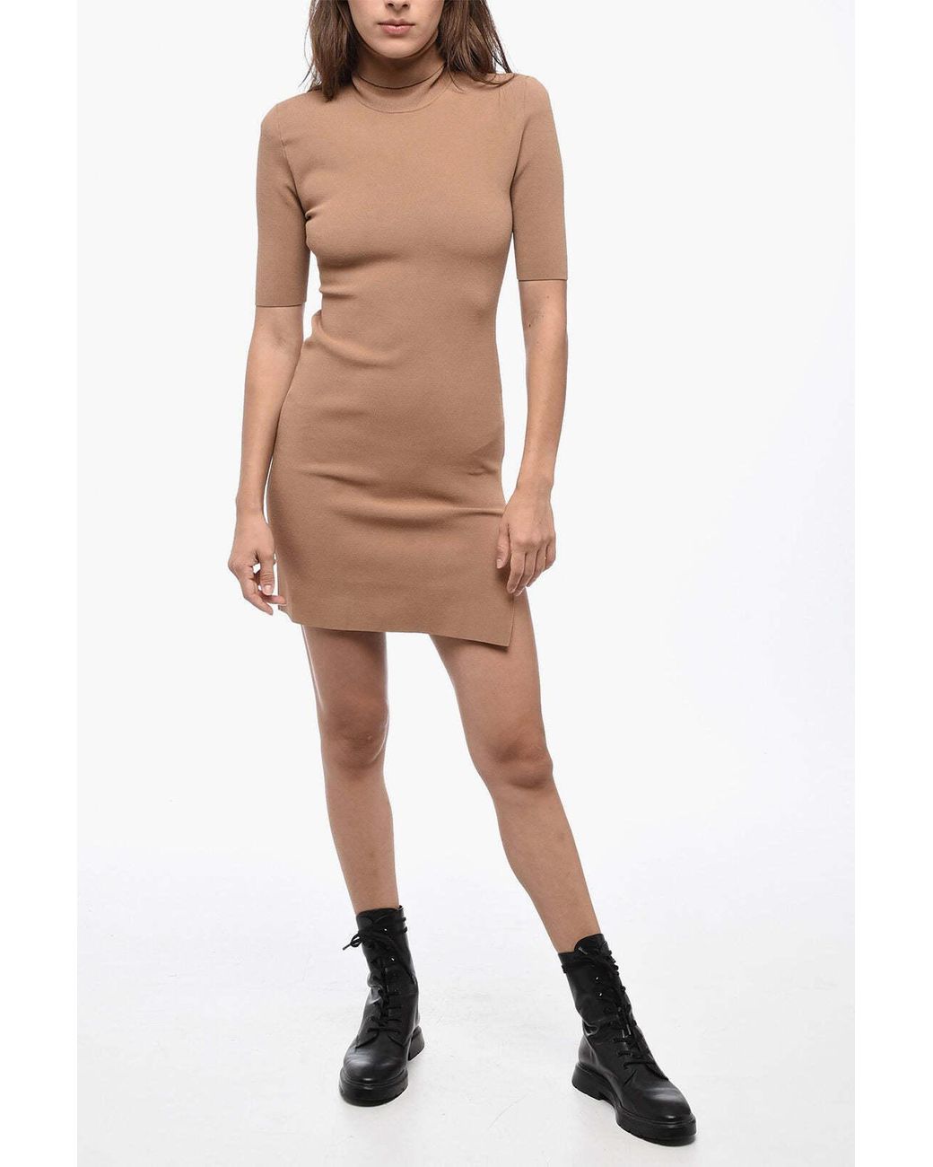 DSquared² Natural High-Neck Short-Sleeve Day Dress